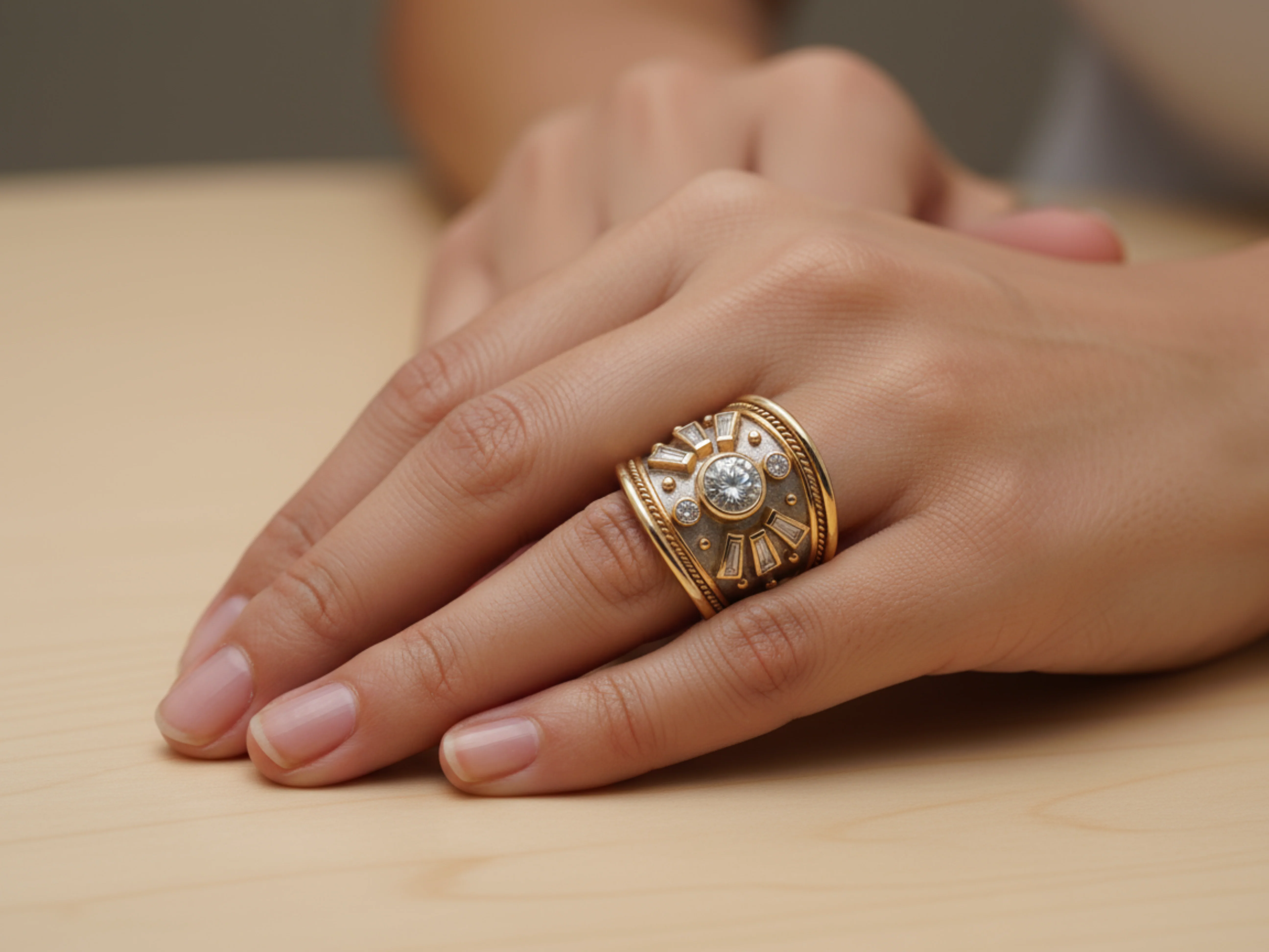 18ct Yellow Gold Diamond Elizabeth Gage Sunburst Motif Ring - Image 5